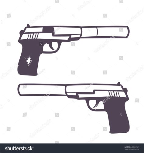 Hand Drawn Pistol Silencer Handgun On Stock Vector (Royalty Free ...