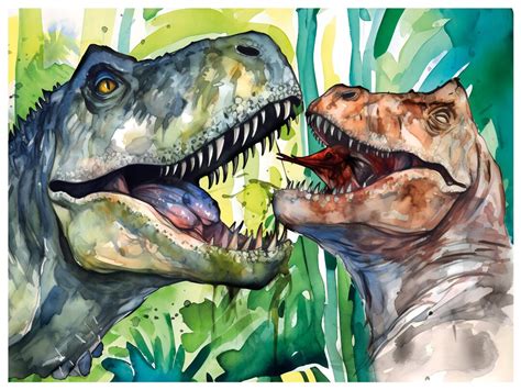 Art Print dinosaur T-rex Vs. Allosaurus Giants - Etsy