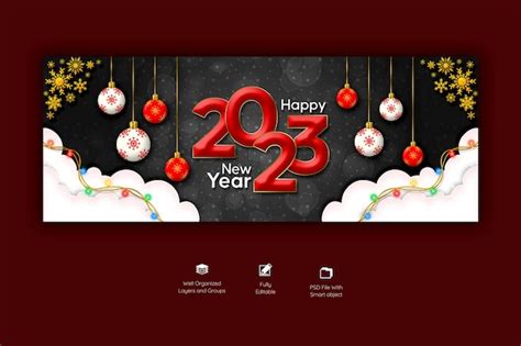 Free PSD | Happy new year 2023 and Merry Christmas Facebook cover template