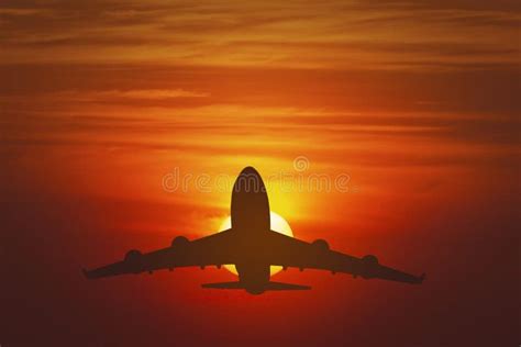 Silhouette Airplane at Sunset Stock Image - Image of sunshine ...