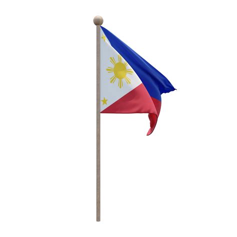 Philippines 3d illustration flag on pole. Wood flagpole 11233956 PNG