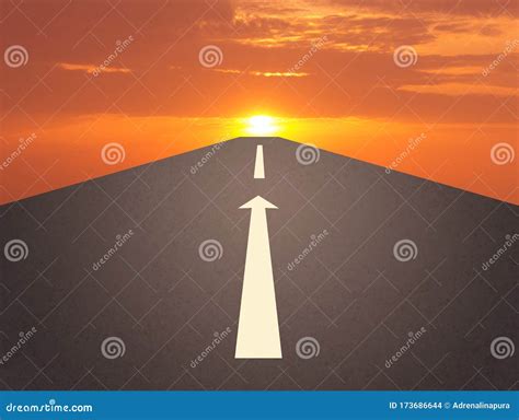 The Road with Sunset on the Horizon Stock Illustration - Illustration ...