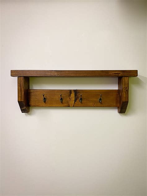 Handmade Rustic Wooden Coat Rack With Shelf Wooden Coat - Etsy