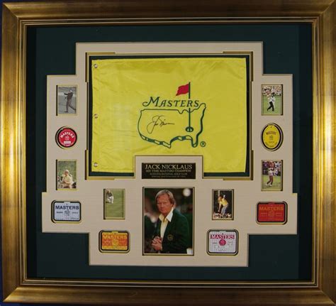 Jack Nicklaus Signed Masters Flag Framed with All 6 Badges golf ...