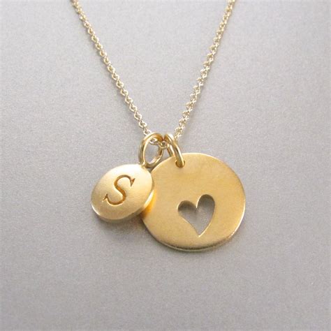 Gold Initial & Heart Charm Necklace by tangerinejewelryshop