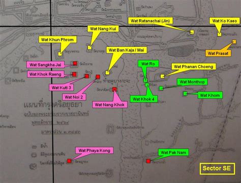 History of Ayutthaya - Temples & Ruins - Map Ayutthaya South East