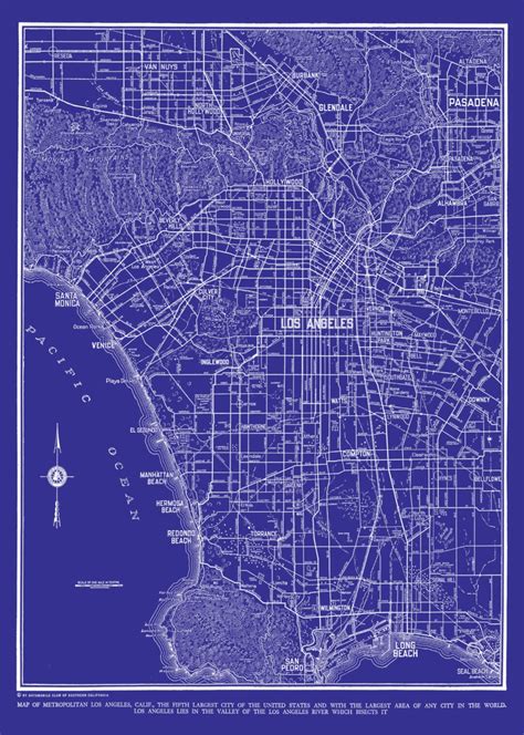 Los Angeles Map Street Map Vintage Blueprint Print Poster - Etsy