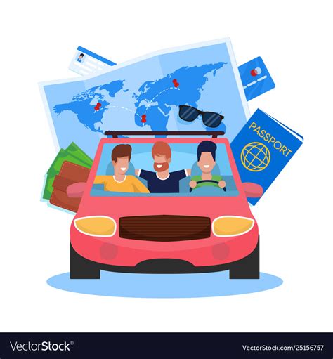 Car trip with friends cartoon Royalty Free Vector Image