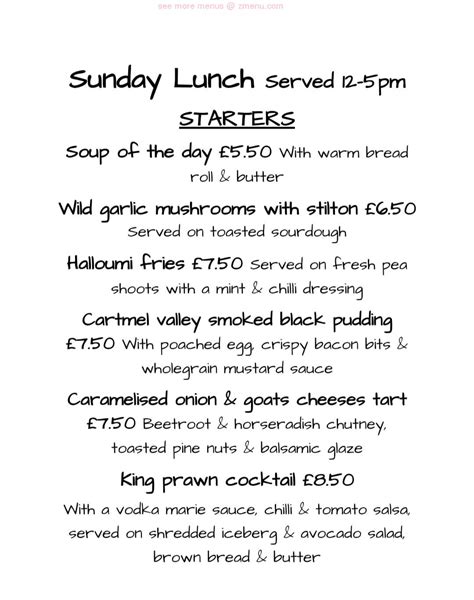 Menu at The Ship Inn, Bardsea, Ulverston, Main St