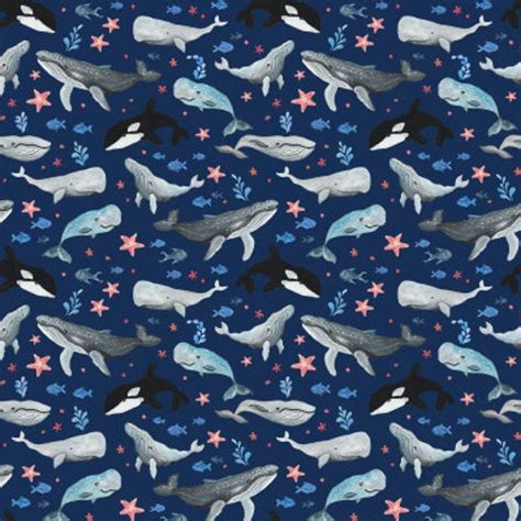 Blue Humpback Whale upholstery fabric available by the metre Craft ...