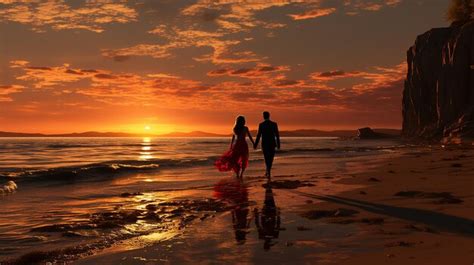 Premium AI Image | Silhouette of happy young couple on sunset Romantic ...