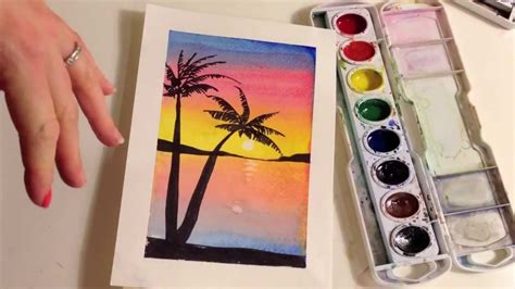 How to paint a sunset with palm trees in watercolor - YouTube