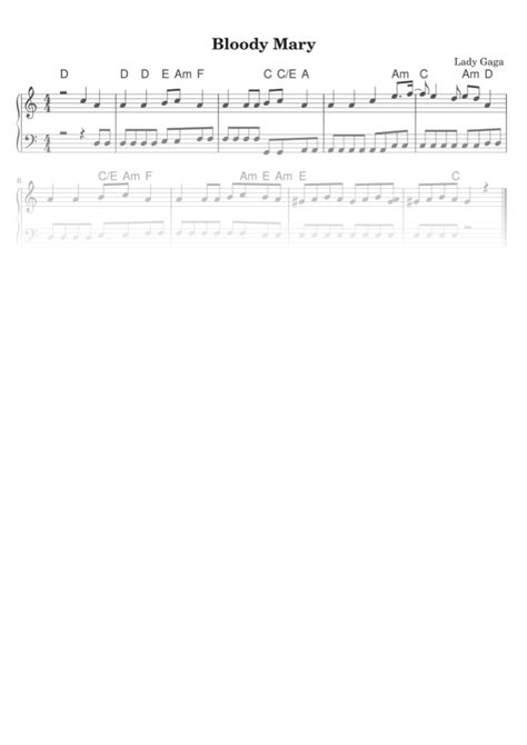 Bloody Mary - Easy Piano Sheet Music in PDF - La Touche Musicale