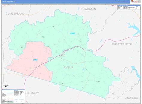 Amelia County, VA Wall Map Color Cast Style by MarketMAPS - MapSales.com