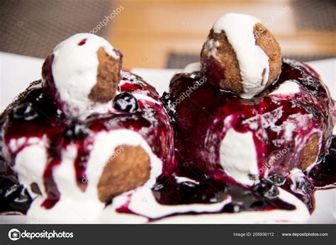 Papanasi Traditional Romanian Dessert Cake Made Three Donuts Covered Sour Stock Photo by ©adfoto ...