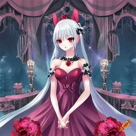 Anime vampire girl in a palace garden on Craiyon