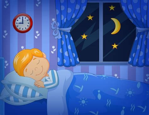 Niño pequeño de dibujos animados durmiendo en la cama | Vector Premium