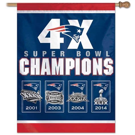 New England Patriots 4 Times Super Bowl Champions Vertical Banner Flag