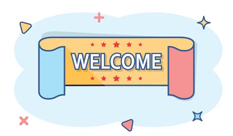 Vector cartoon welcome ribbon icon in comic style. Hello sticker label ...