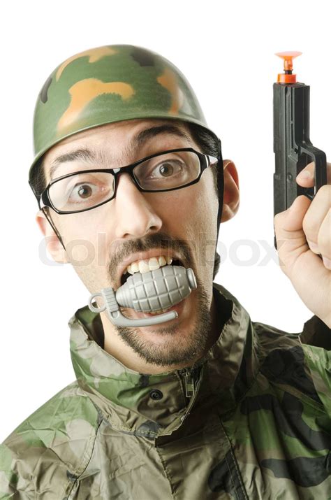 Funny soldier in humour concept | Stock image | Colourbox