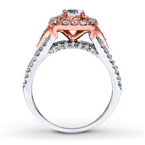 Designer Round Diamond Engagement Ring in White and Rose Gold - JeenJewels