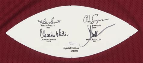 LE Heisman Trophy Winners Jersey with Football Panel Signed by (4) with Marcus Allen, O.J ...