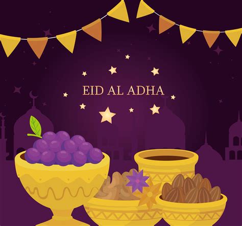 eid al adha mubarak, happy sacrifice feast, with ceramic pots traditions 5374982 Vector Art at ...