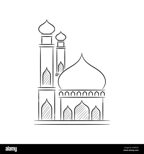 Mosque Building Modern Line Art, Hand Drawing Islamic Mosque Sketch Building Stock Vector Image ...