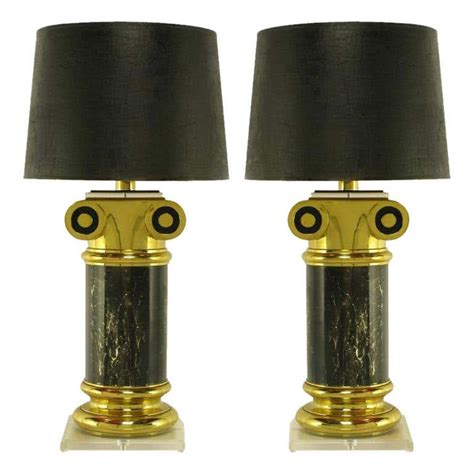 Pair Brass and Black Portoro Marble Ionic Column Table Lamps For Sale at 1stDibs | vintage brass ...