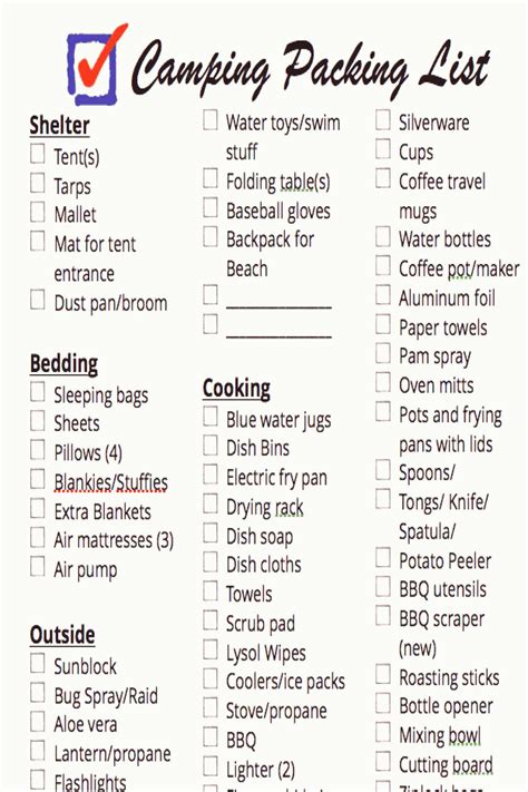 Camping List Printable