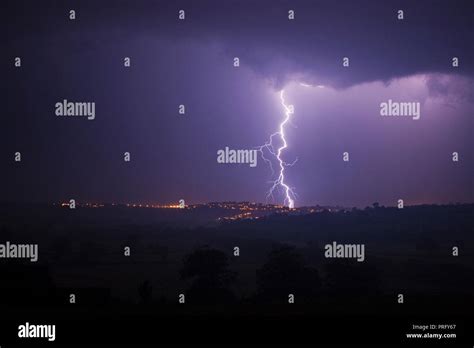 Lightning over Launceston town, Cornwall, UK Stock Photo - Alamy