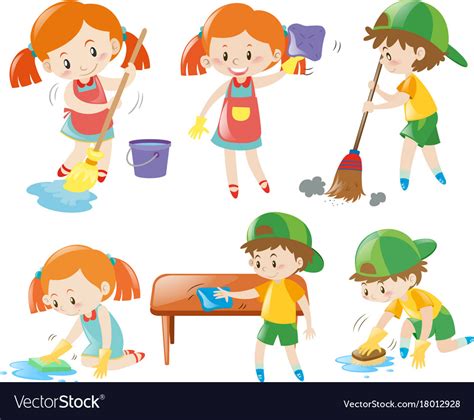 Boys and girls doing chores Royalty Free Vector Image