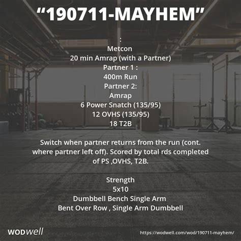 "190711-Mayhem" Workout, Metcon / Strength via Mayhem Daily WOD ...