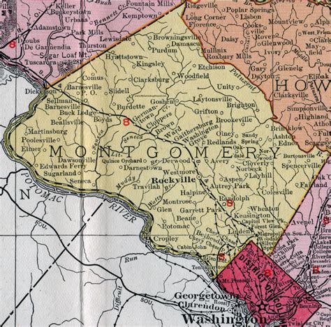 Montgomery County, Maryland, Map, 1911, Rand McNally, Rockville, Chevy ...