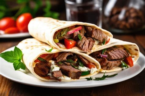 Premium AI Image | Gyros wrapped in a pita on a ceramic plate