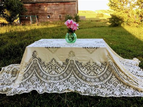 Vintage Ivory Lace Tablecloth 64×70″ | Lace tablecloth, Ivory lace, Lace