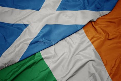 Waving Colorful Flag of Ireland and National Flag of Scotland Stock ...