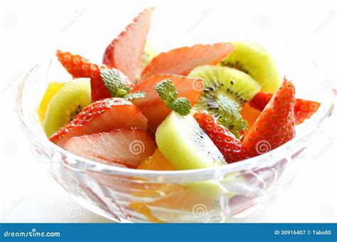 Fruit salad stock image. Image of dessert, leaf, white - 30916407