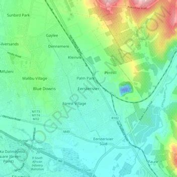 Eersterivier topographic map, elevation, terrain