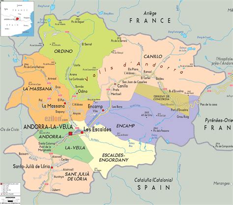 Detailed Political Map of Andorra - Ezilon Maps