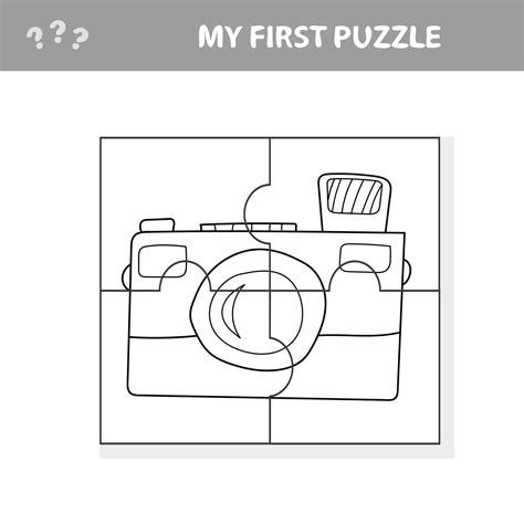 Camera with a lens. Education paper game for preshool children. Jigsaw ...