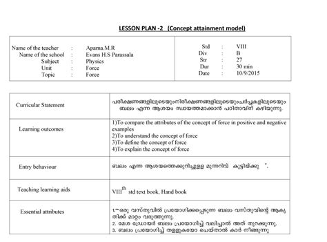 APARNA: Lesson plan-2 , Force (Concept attainment model)