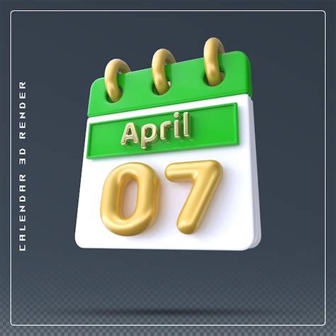 Premium PSD | 7th april calendar with checklist icon 3d render