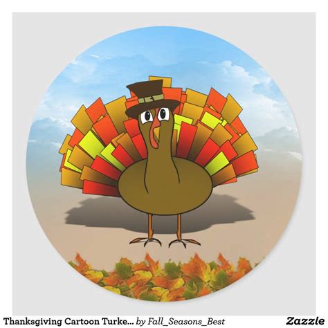 Thanksgiving Cartoon Turkey Pilgrim Classic Round Sticker | Zazzle.com ...