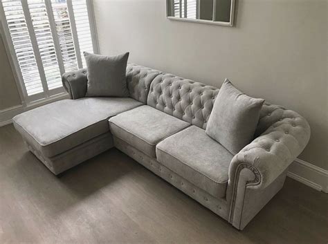 Grey Chesterfield Corner Sofa | Chesterfield sofa living room, Chesterfield corner sofa, Corner ...