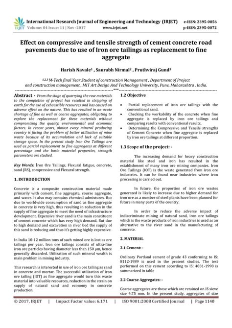 Effect on Compressive and Tensile Strength of Cement Concrete Road Pavements Due to use of Iron ...