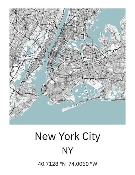 New York City Map With Coordinates Digital Download | lupon.gov.ph