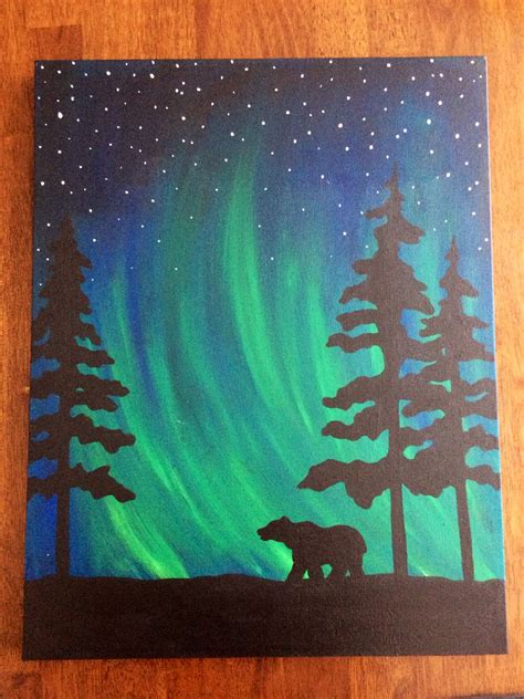 northern lights bear silhouette painting | Art painting, Easy canvas painting, Canvas painting