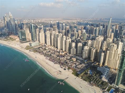 Aerial view of skyscrapers and bay of Dubai, UAE - Stock Image - F039 ...