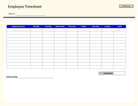 Timesheet Template Free Printable - Free Printable